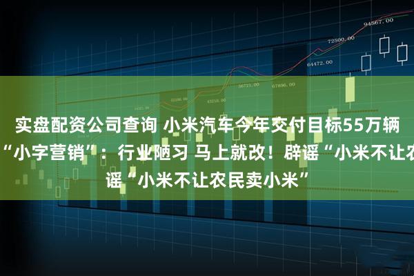 实盘配资公司查询 小米汽车今年交付目标55万辆！雷军回应“小字营销”：行业陋习 马上就改！辟谣“小米不让农民卖小米”